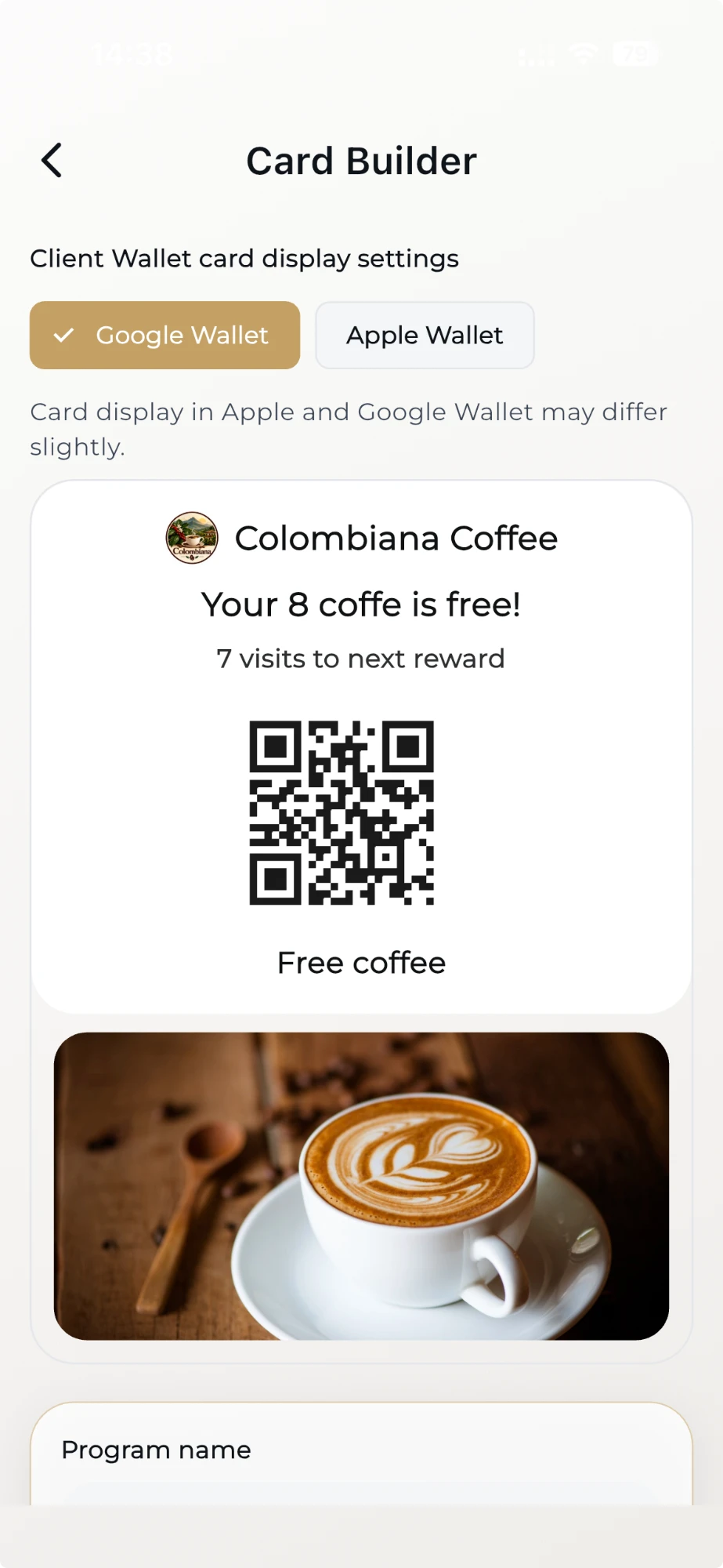 Card Builder: preview of the Wallet card