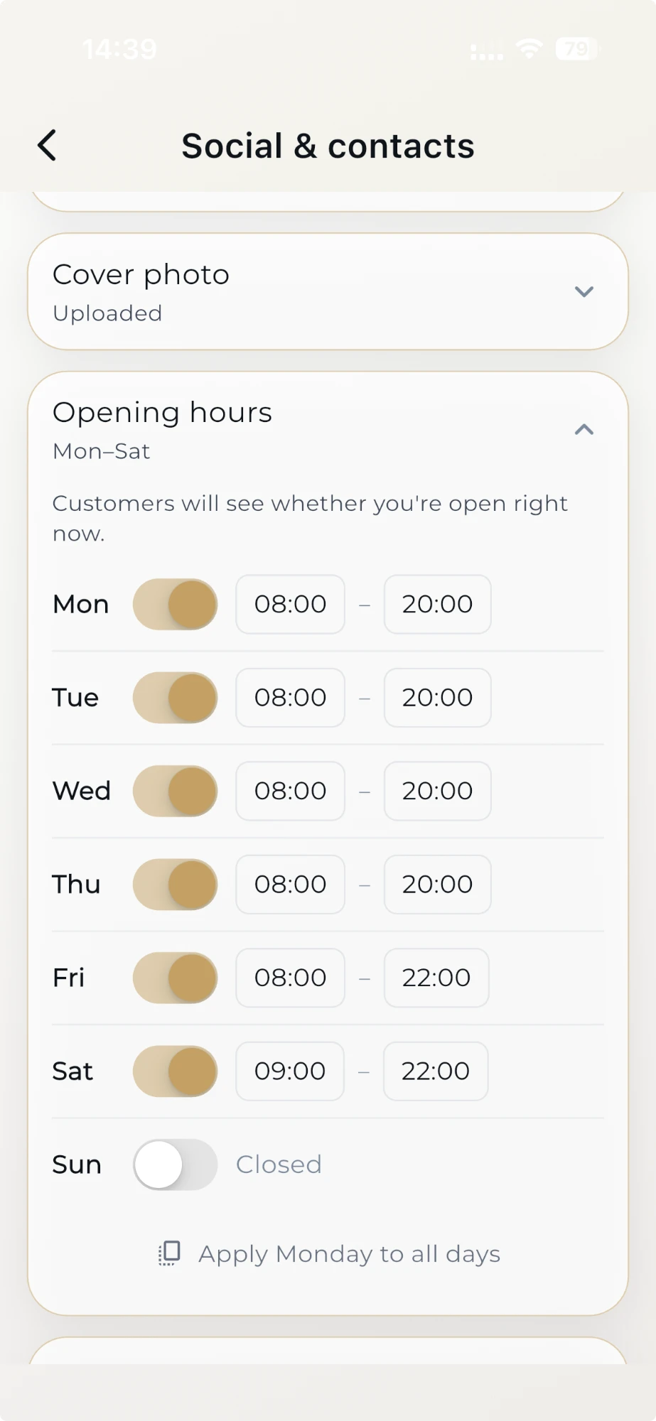 Opening hours and contacts